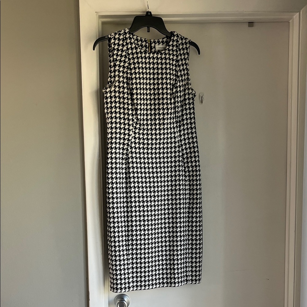 Calvin Klein Black and White Houndstooth Midi Dress